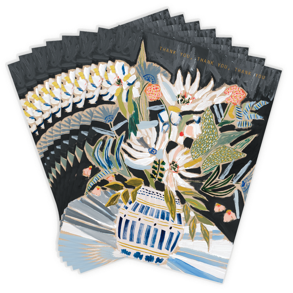 Blue White Floral Card Set